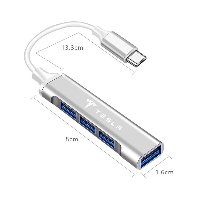 1Pc Type-C Turn USB Adapter Multi Port Distributor Hub Car Goods For Tesla Model S Model X Model Y Model 3 Roadster SpaceX Accessory