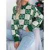 Autumn Winter Snowflake Checkered Knitted Sweaters Lantern Pullover Sweater Women's Christmas Sweater