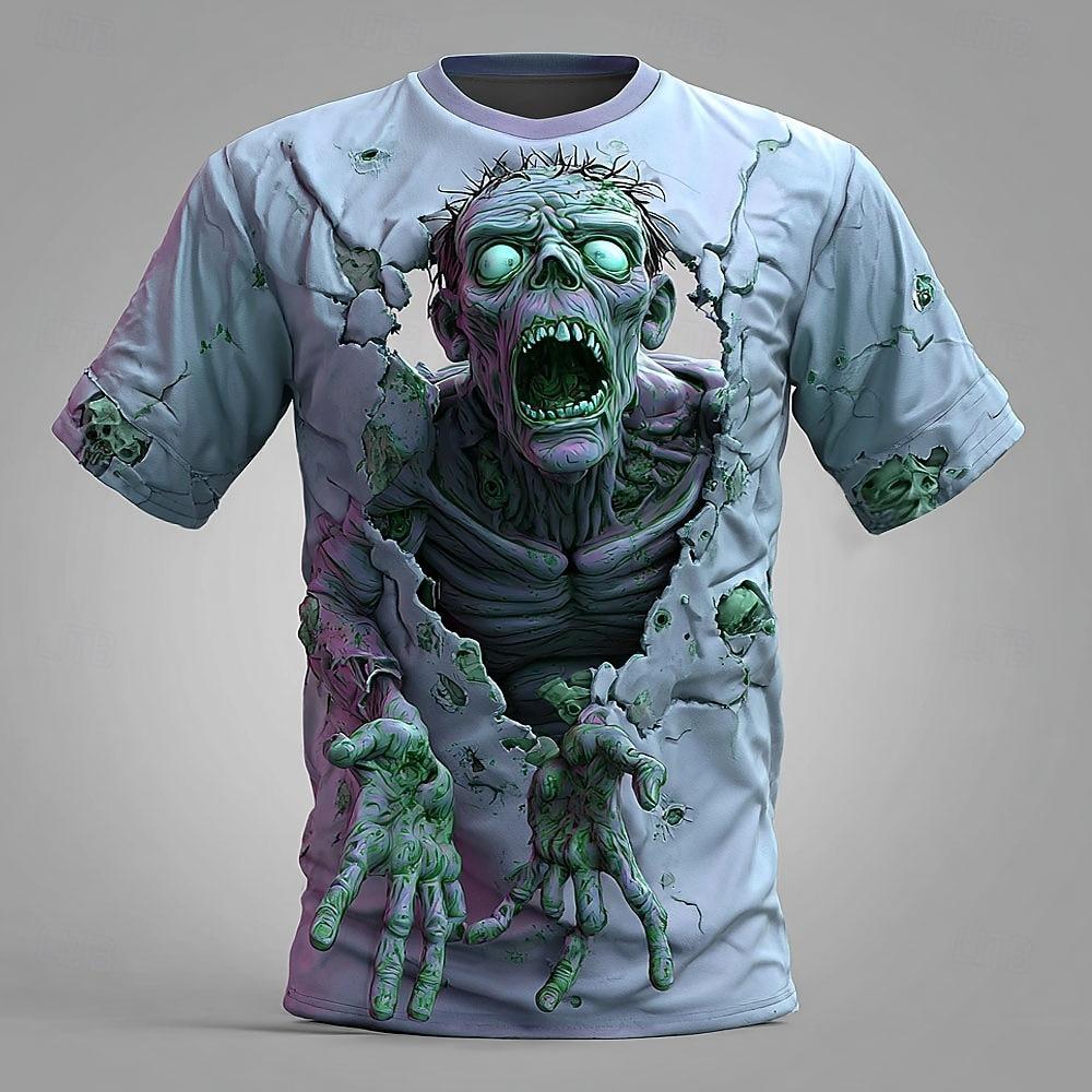 3D Print Sports Quick-dry Breathable Men T-shirt Outdoor Street Casual Fashion Scary Skull Gothic Hip-hop Short-sleeve Clothing
