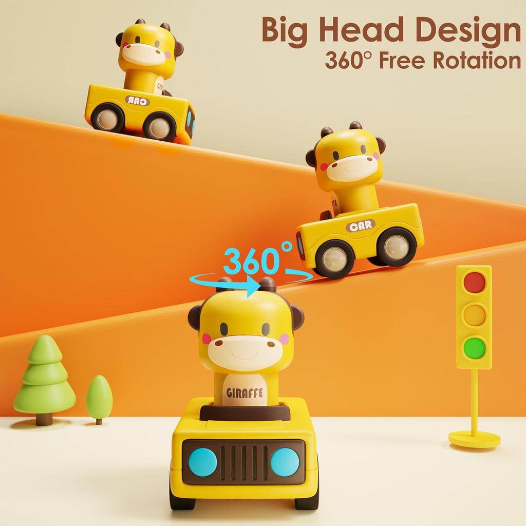 Press To Go Car Toys For Toddlers 1-3, Baby Animal Racing Cars, Infant Play Vehicle Set, BabyPush Go Friction Car Toys For 18+ M