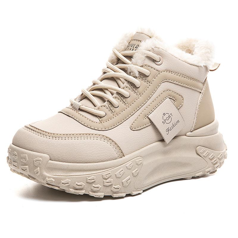New Winter Plush Warm Cotton Shoes Wear-resistant Heightening Casual Shoes Thick-sole Non-slip Women's High-top Dad Shoes