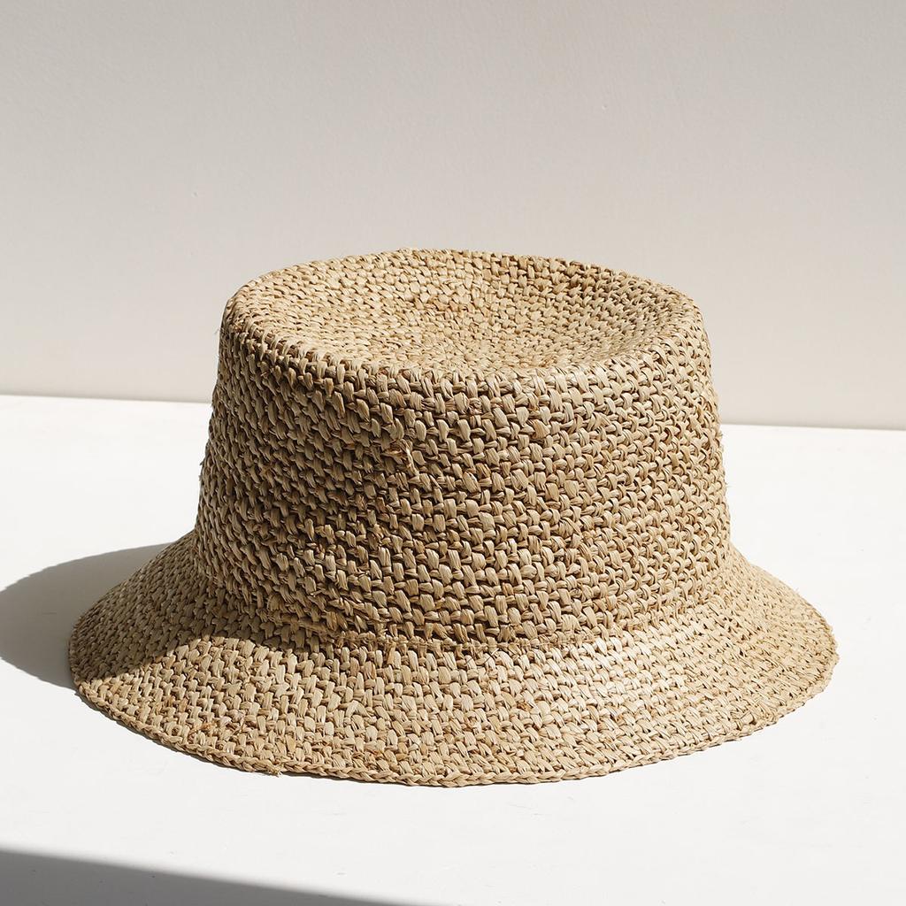 2026 fashion Raffia Straw Bucket Hat Women Summer Bikini Beach Hat Female Korean Travel Sun Protection Breathable Fisherman Hat