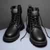 Men's Short Boots for Autumn\winter High Top Lace Up Workwear Shoes Outdoor Casual Mens Boots Side Zipper Mid Top Leather Shoes