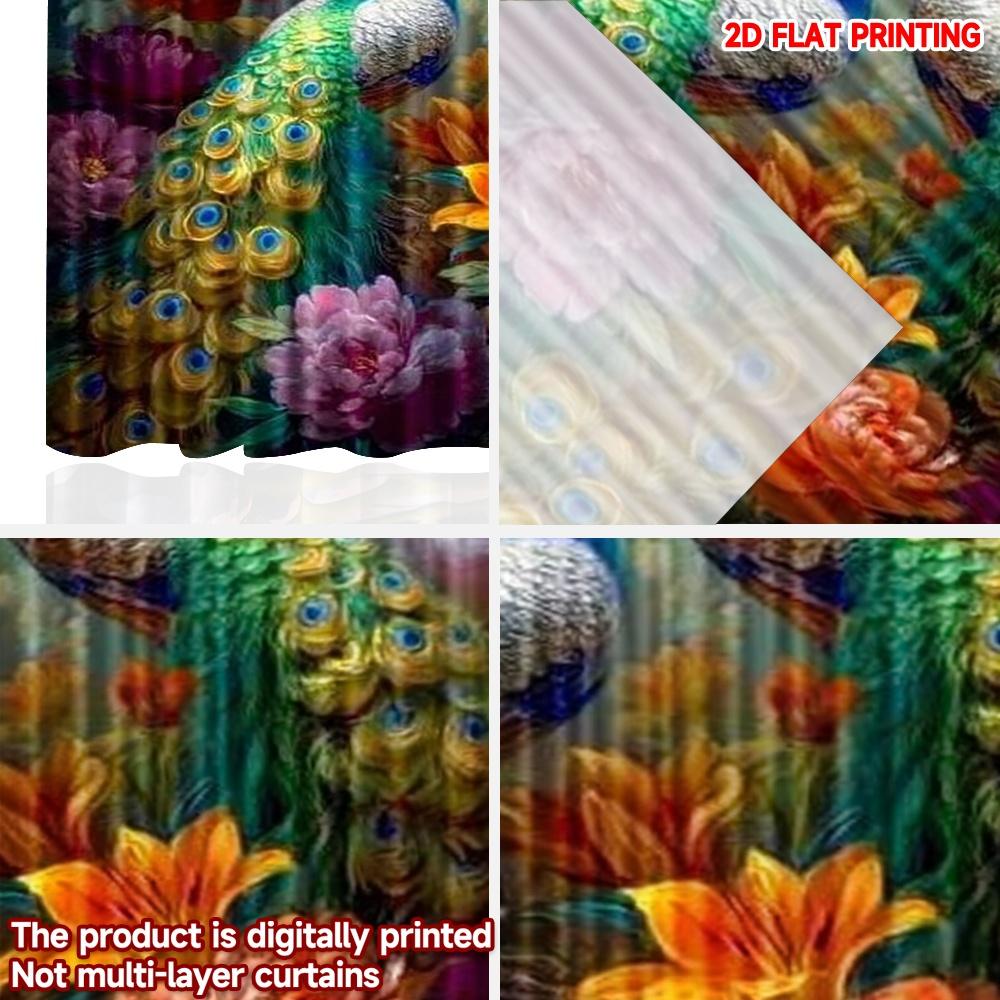 2D flat printing 2pcs Window Treatment Curtains Colorful Peacocks Among Flowers Digital Printed Polyester Drapes Seasonal Party