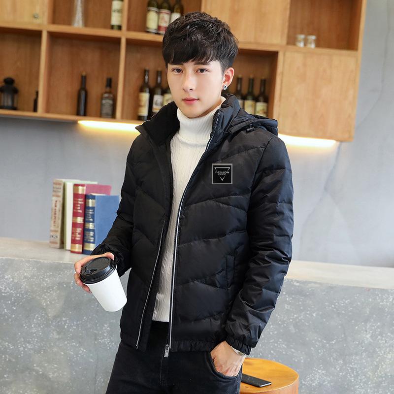 Down jacket men's autumn and winter warm hooded down jacket men's trendy fashion solid color versatile bread jacket