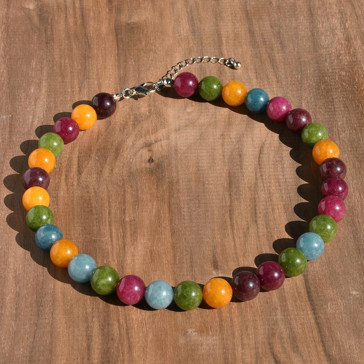 

12mm Colorful Natural Stone Beaded Necklace for Women Boho Round Crystal Handmade Collar Jewelry Summer Gift Accessories