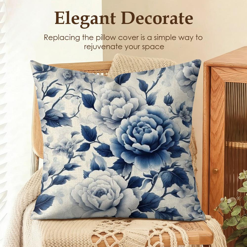 Blue And White Porcelain Cushion Cover Natural Linen Organic Fabric DoubleSided Printing Sofa Home Decor Gift Pillow Case
