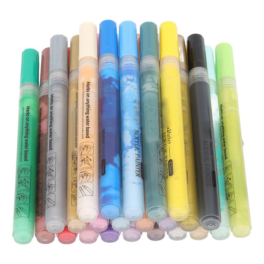 Acrylic Paint Markers 24 Colors Smoother Writing Waterproof Safe DIY Paint Markers for Home School