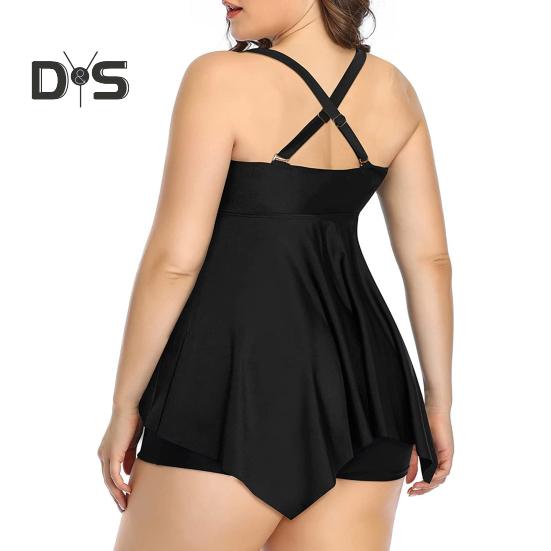 Ensemble tankini 2 pièces pour femme, col carré, ourlet fluide, maillot de bain fendu, séchage rapide, vêtements de plage