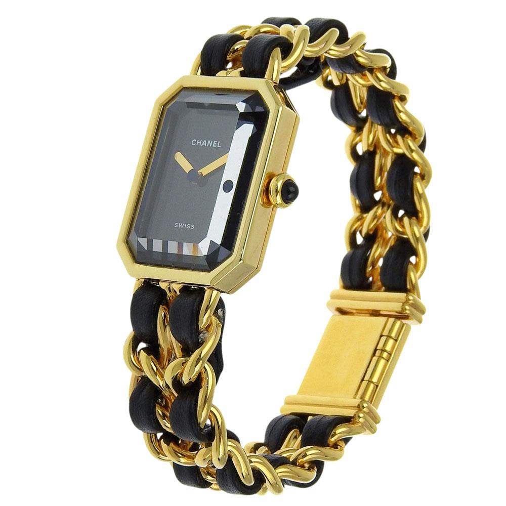 Chanel Premiere S Watches H0001 blackDial Plated Gold/leather Quartz Analog Display Women Used