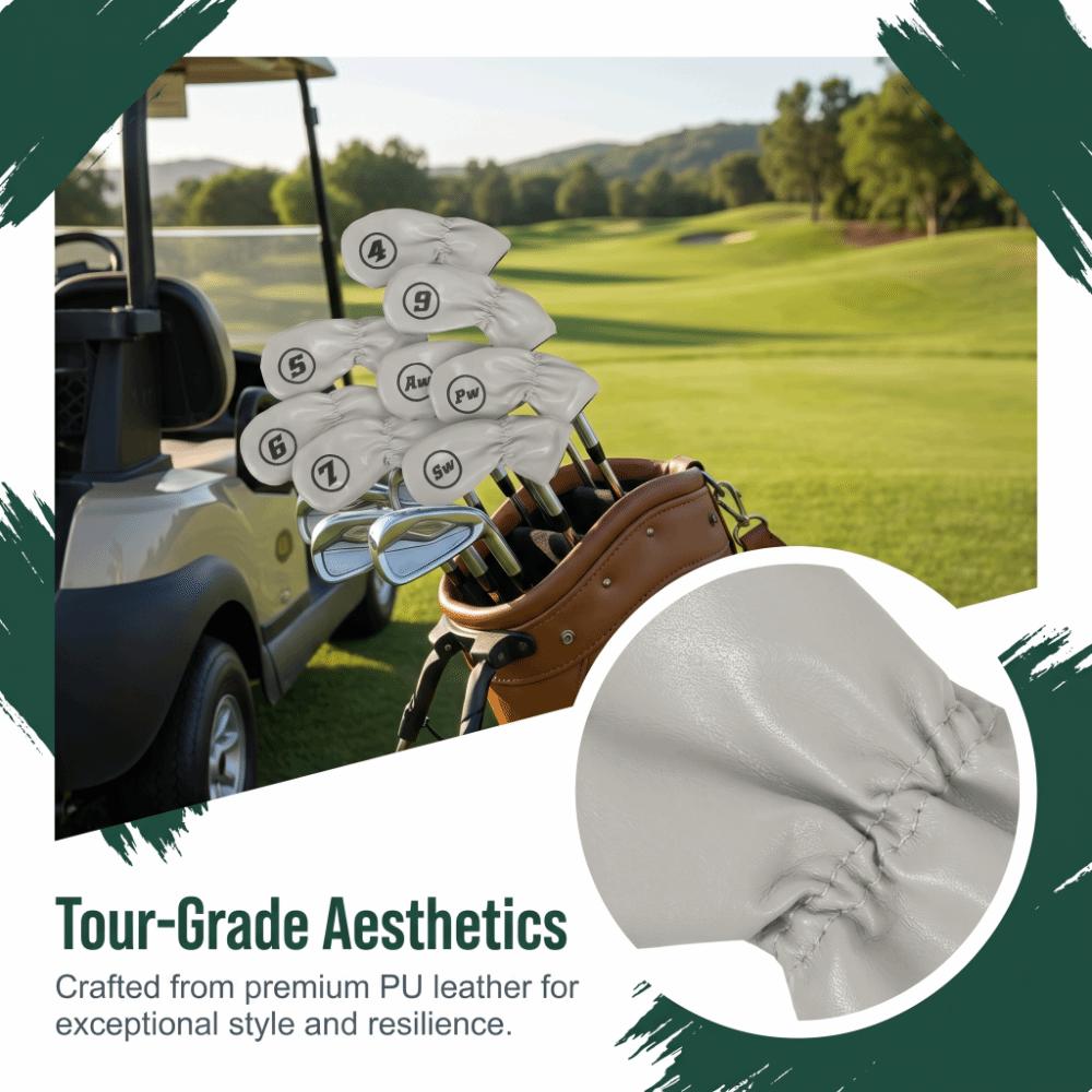 9pcs PU Material Golf Iron Head Covers Waterproof Golf Iron Covers  Daily Golf Training