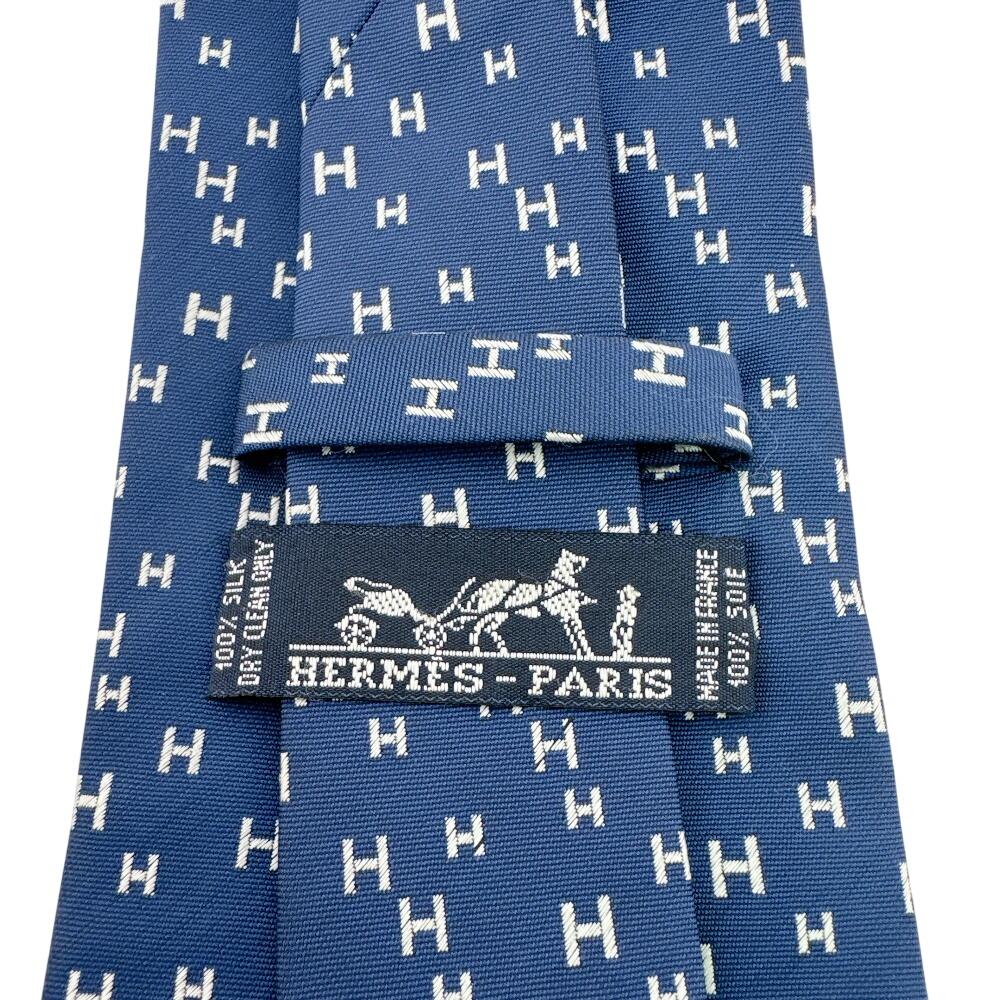 HERMES Business commute H All-over pattern silk tie Navy silk Used
