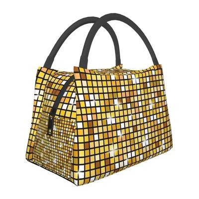 Goldene Disco-Kugel Glitzer Isolierte Lunchtaschen für Frauen Tragbare Kühltasche Thermische Bento-Box Outdoor Camping Reisen