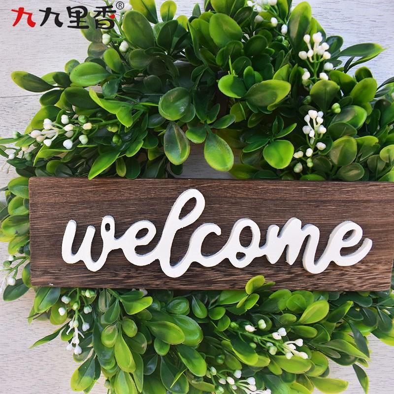 Rustic Wooden Welcome Sign With Eucalyptus Wreath Door Decor Photography Prop 30cm