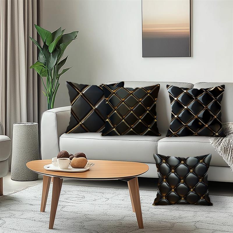 1 Stück Schwarz-Gold karierte Kissenbezüge Polyester Geheimnisvolle Party-Kissenhülle für Sofa Stuhl Bett Auto Party Tischdekoration