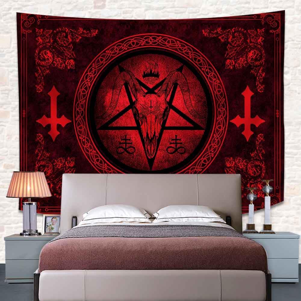 SHRAPHY Goat Head Pentagram Tapestry 80x60 Gothic Devil Demon Satanic Mysterious Hippie Wall Hanging for Living Room GTXTUH384
