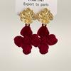 Red Velvet Flower Earrings Women Retro Light Luxury Niche High-end Temperament Ear Jewelry Gift