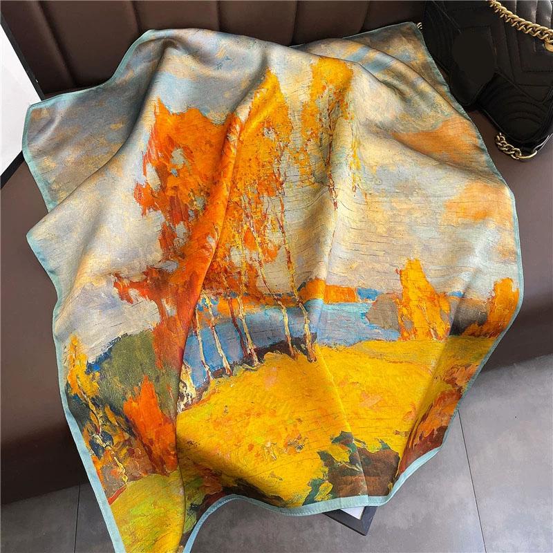 Pure Silk 2026 Fashion Headscarf Square Satin Scarf For Women Print Shawl Foulard Hijab Neckerchief Headband Hair Wrap Bandana