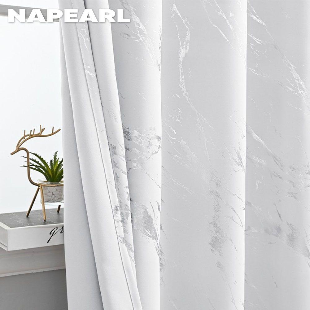 1PC NAPEARL 80% Blackout Fashionable and Minimalist Curtains with Silver and Marble Texture for Living Room Bedroom Balcony Window Home Decor