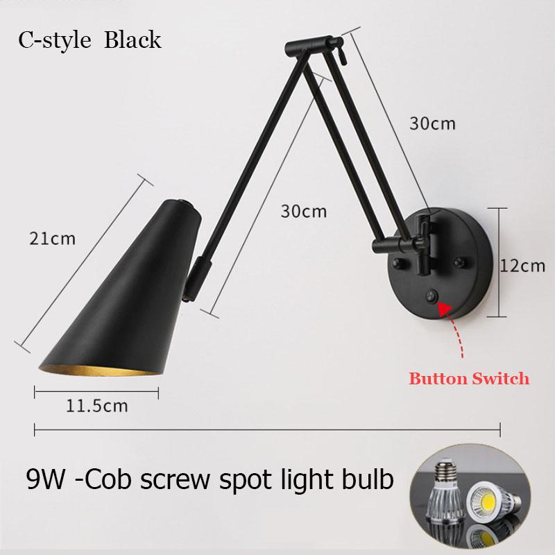 Lampa de Perete Modernă E27 pentru Dormitor, Lumină Mică de Noapte de Noptieră de Interior, Iluminat Nordic cu LED pentru Decorarea Casei, Corp de Iluminat COB cu Comutator cu Buton