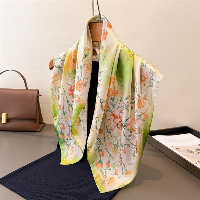 Floral Print Silk Square Scarf Women Neckerchief Female Foulard Headscarf Hijab Bandana Soft Hand Bag Ribbon Decorate Neck Ties