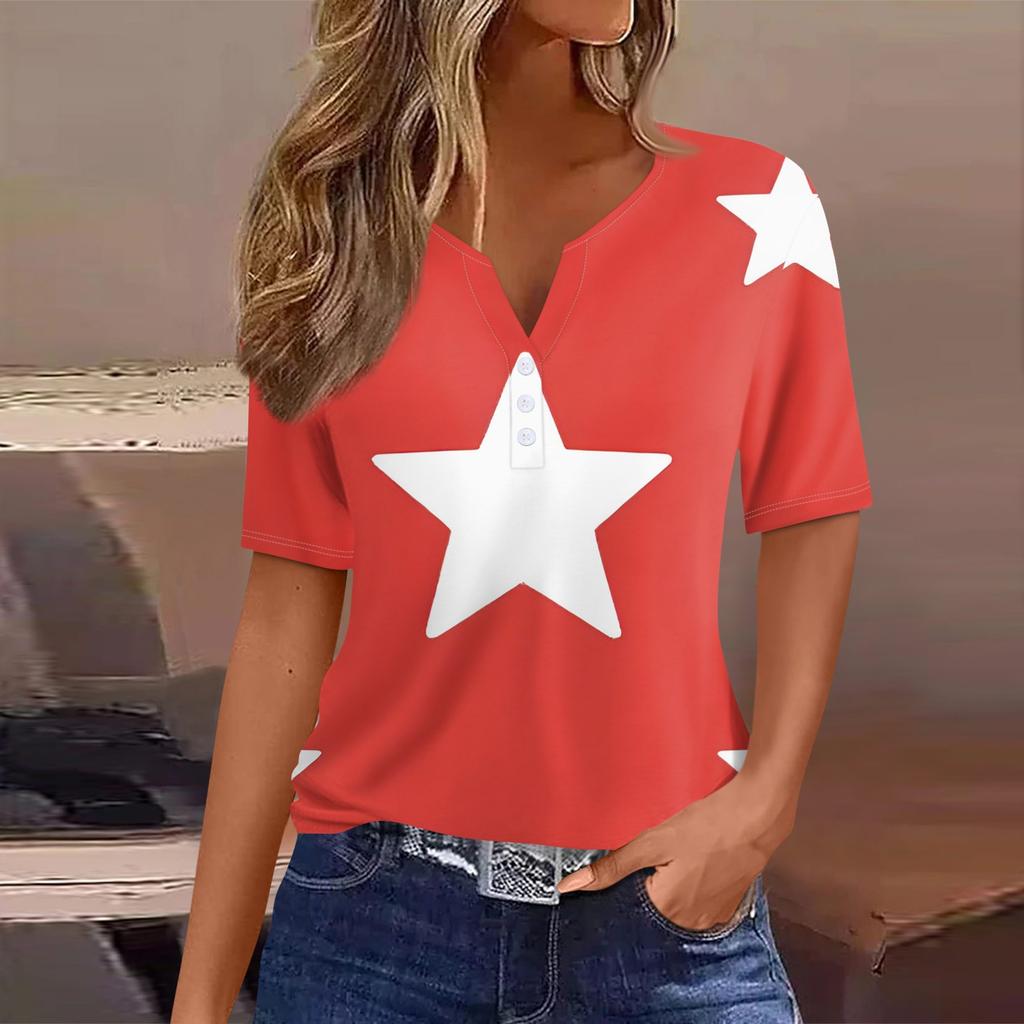 Women's T Shirt Tee Print Button Short Sleeve Daily Weekend Fashion Basic V- Neck Regular Top