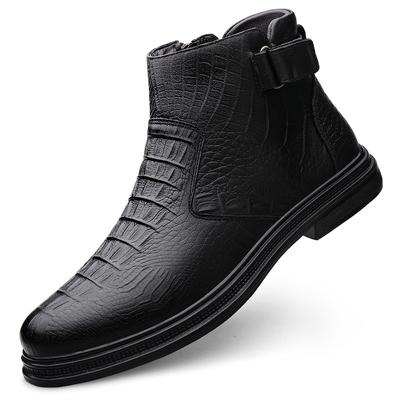 Marke Winter Samt Krokodilmuster Chelsea Herrenstiefel Runde Zehenpartie High Top Lederschuhe Business Formell Leder Herren Stiefelette