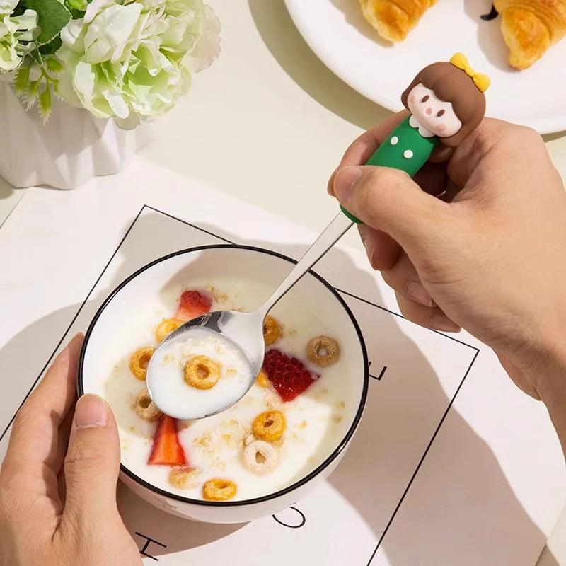 Cute Cartoon Girls Spoon Fork Set Kids Tableware 304 Stainless Steel Cutlery Set with Silicone Handle Children's Tableware