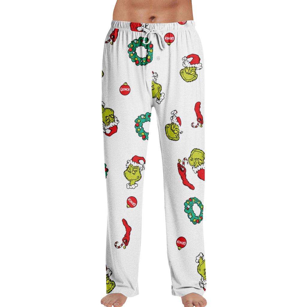 Men's Casual Loose Fit Print Pants Sleep Pajama Bottoms for Home Wear