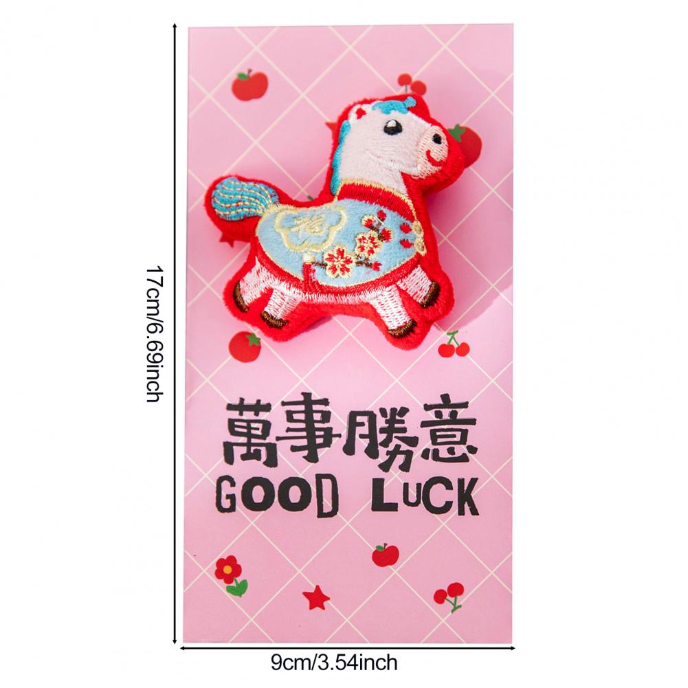Red Envelope Bag Cartoon Horse Design Auspicious New Year Pouch With 3D Embroidery Thick Material New Year Lucky Envelope