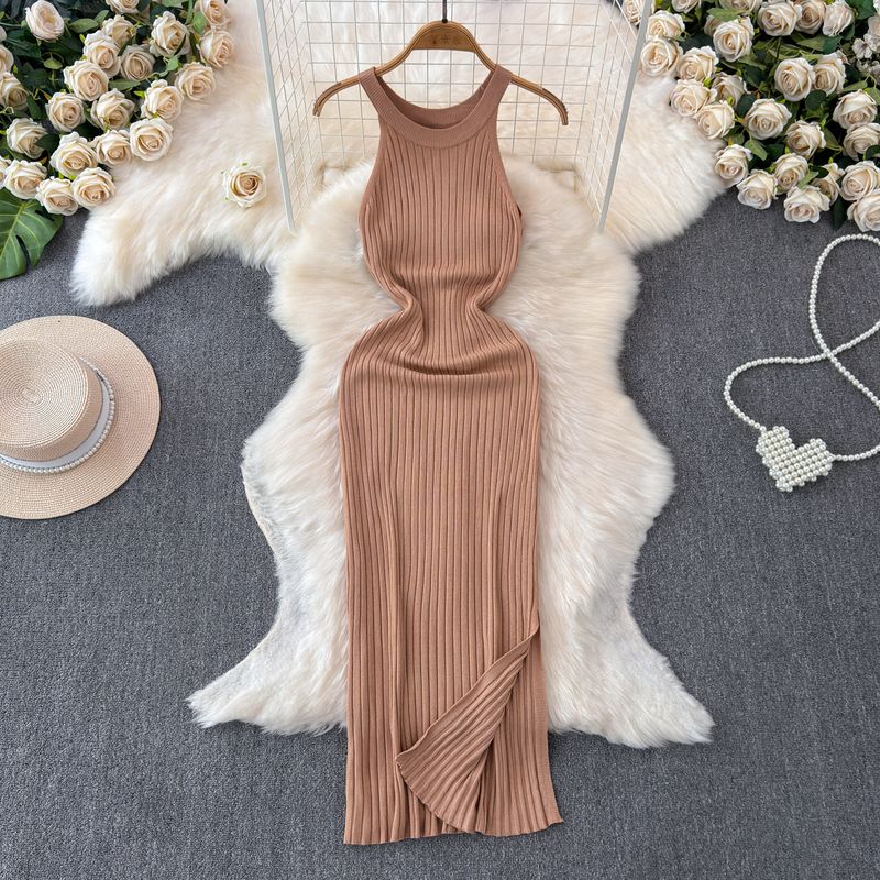 Fashion Sexy Style Sleeveless Knitting Dress Women's Summer Tight Waist Slim Looking Pure Color Stylish Niche Style Beautiful Dress