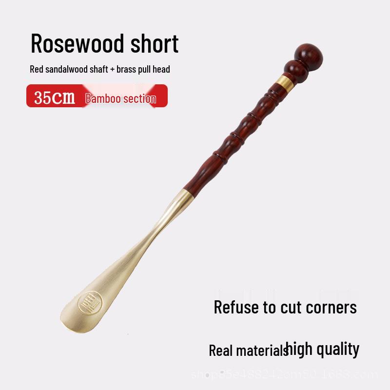 Pterocarpus Santalinus Premium Brass Shoehorn with Long Handle - Easy Lift for Pregnant Women