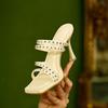 Sandales Stilettos Tendance Tempérament Été Nouveau Bout Carré Rivet Boucle Métallique Ensemble Pied Antidérapantes Chaussures à Talons Hauts pour Femmes