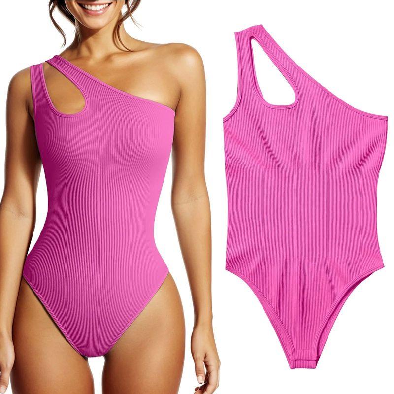 

Комбинезон на одно плечо с косым воротником, однотонный жилет Pink S