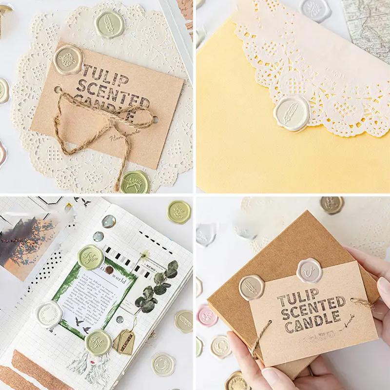 4pcs, Vintage Wax Seal Stamp Stickers, DIY Scrapbooking Journal Planner Decorations Stationery Envelope Sealing Tags