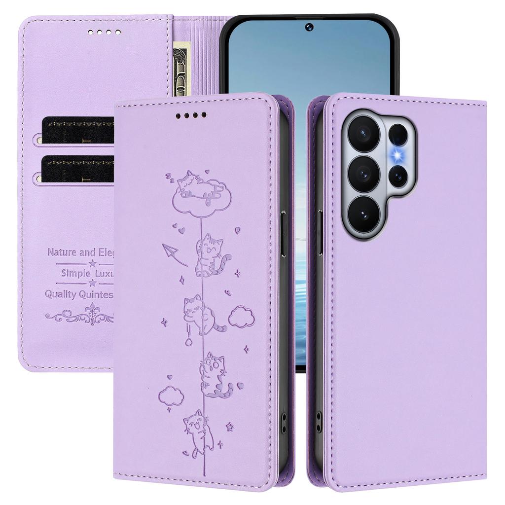 Strong Magnetic Cute Cat Cards Solt Wallet Leather Phone Case For Samsung S26 Ultra Edge S25 Plus S24 FE A56 Kickstand Cover