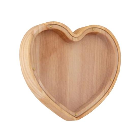 Wooden Piggy Bank with Clear Window Heart Shape Coin Cash A