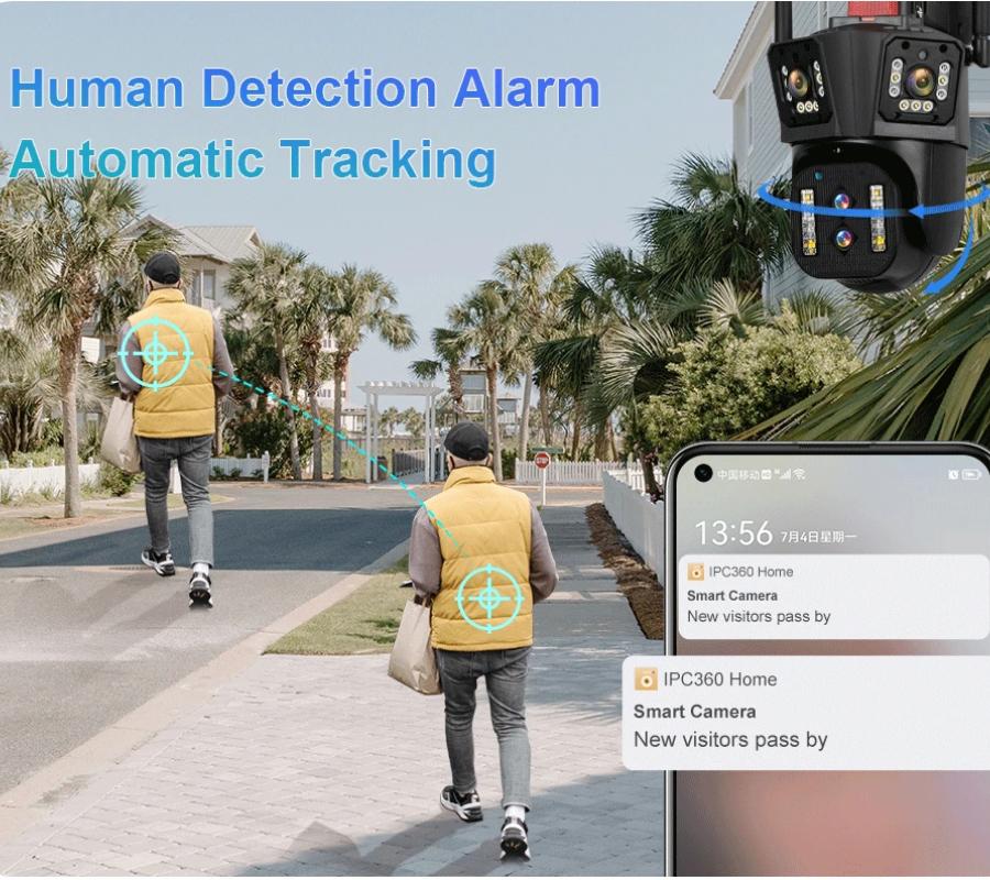Outdoor WIFI IP Kamera 16MP 8K HD 10X Optischer Zoom Automatische Tracking PTZ Vier Objektiv Drei Bildschirm Wasserdichte Überwachungskamera CCTV