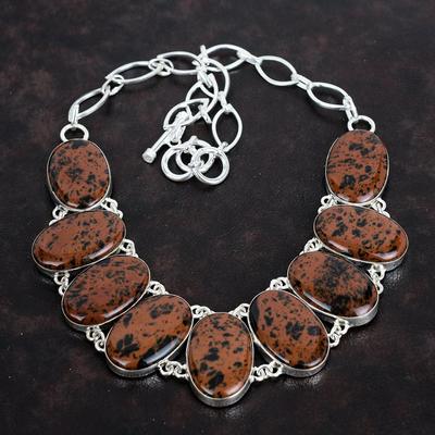 Mahogany Obsidian Gemstone Necklace Unique Jewelry 925 Sterling Silver Necklace Adjustable Chain Necklace Handmade Necklace Gifts for Mother