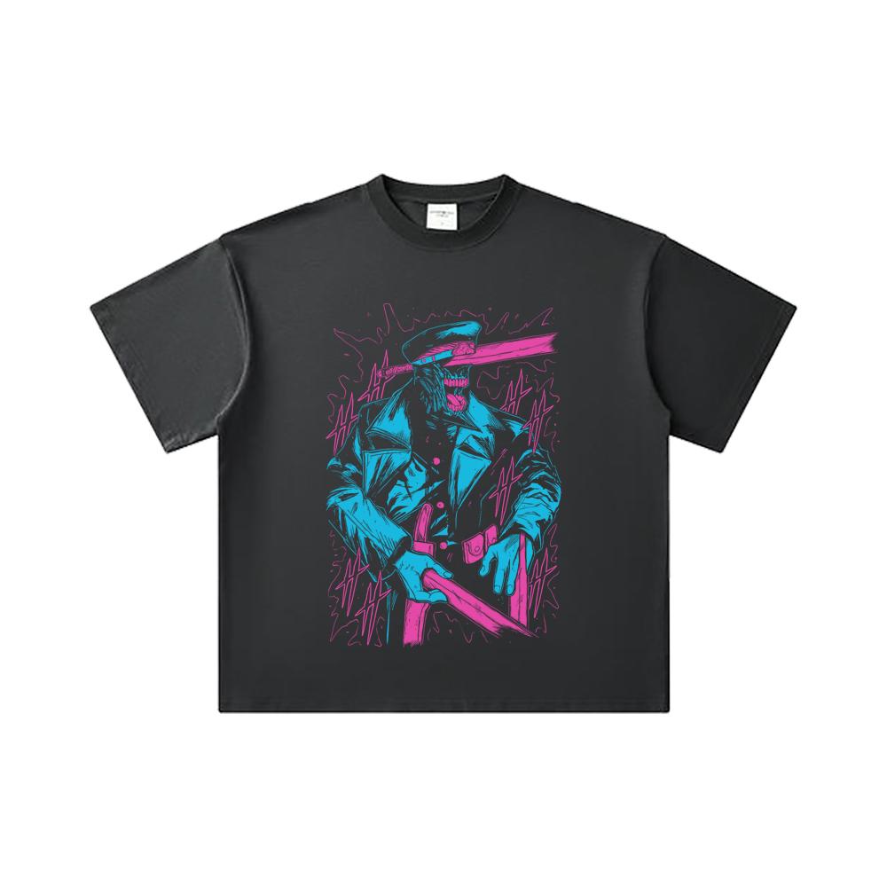 260 GSM Double Yarn 32 Count 100% Cotton Chainsaw Man V11 Katana Man Print Unisex Heavy Cotton T Shirt