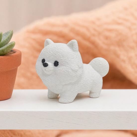 Nordic Style Decoration 3D Printing Dog Ornament, White Matte Texture Fluffy Figurine, Durable Playful Sculpture Mini Size Statue, for Home