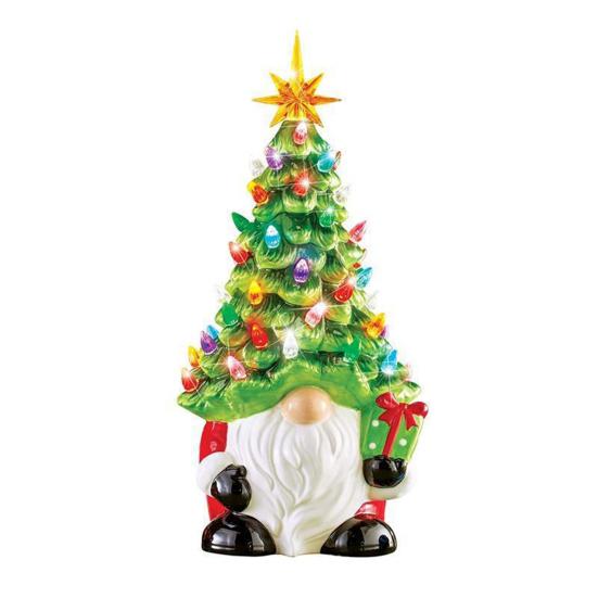 Lighted Christmas Gnome Tree 6" Resin Faceless Old Man Christmas Tree with Multicolored Lights