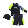 Boys' Long-Sleeve Quick-Dry Sunscreen Swimsuit with Fluorescent Shorts