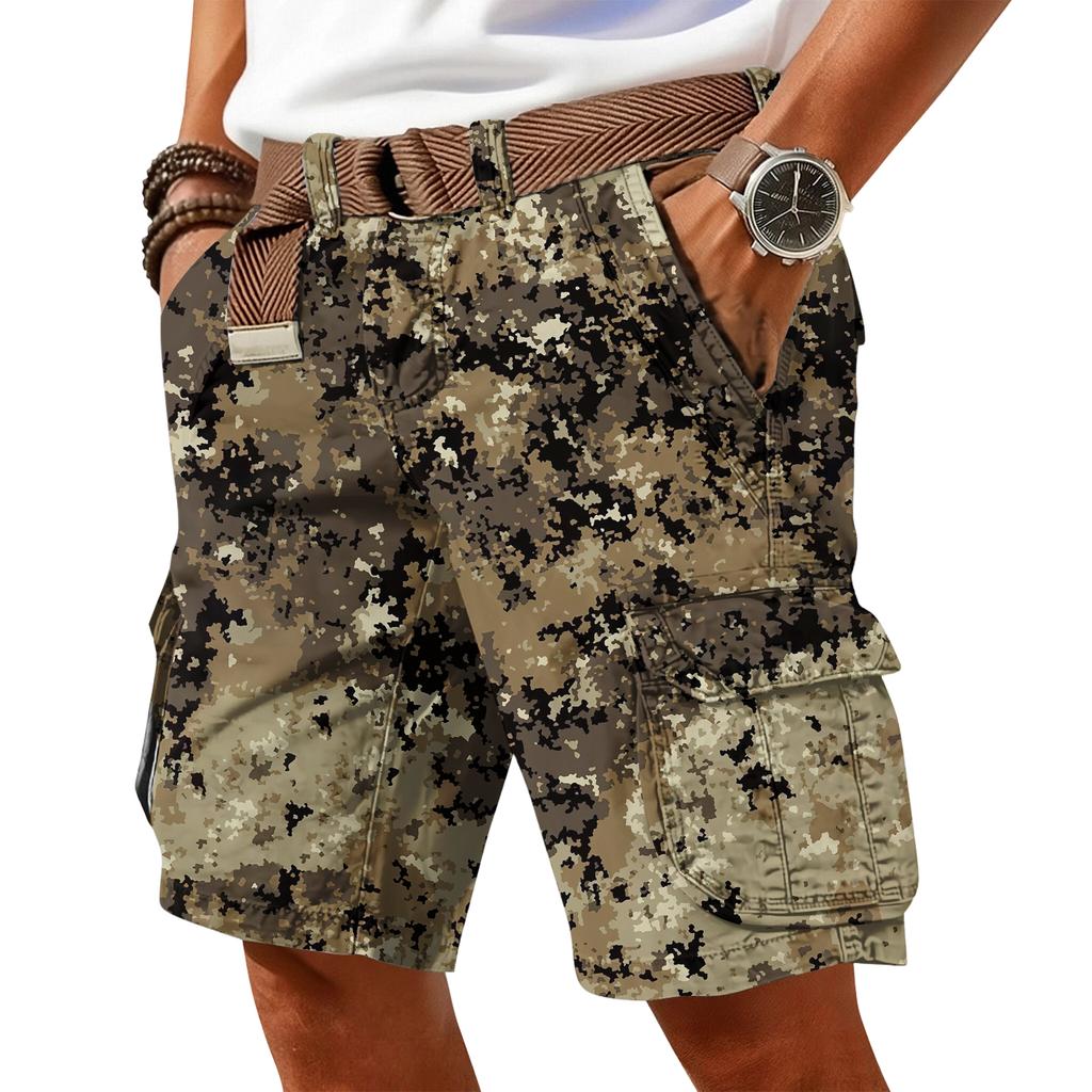Men's casual trend camouflage print shorts - Men's multi-pocket workwear sports shorts
