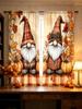 2PCS Digital Printed Curtain, Autumn Gnome with Pumpkin Plaid Pattern, Cute Fall Thanksgiving Style Window Drapes for Home