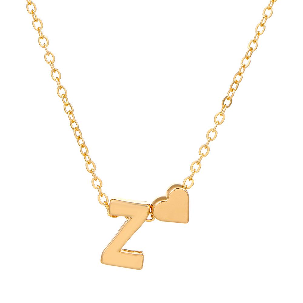 European & American Alphabet Love Heart Pendant Necklace – Versatile Peach Heart Clavicle Chain