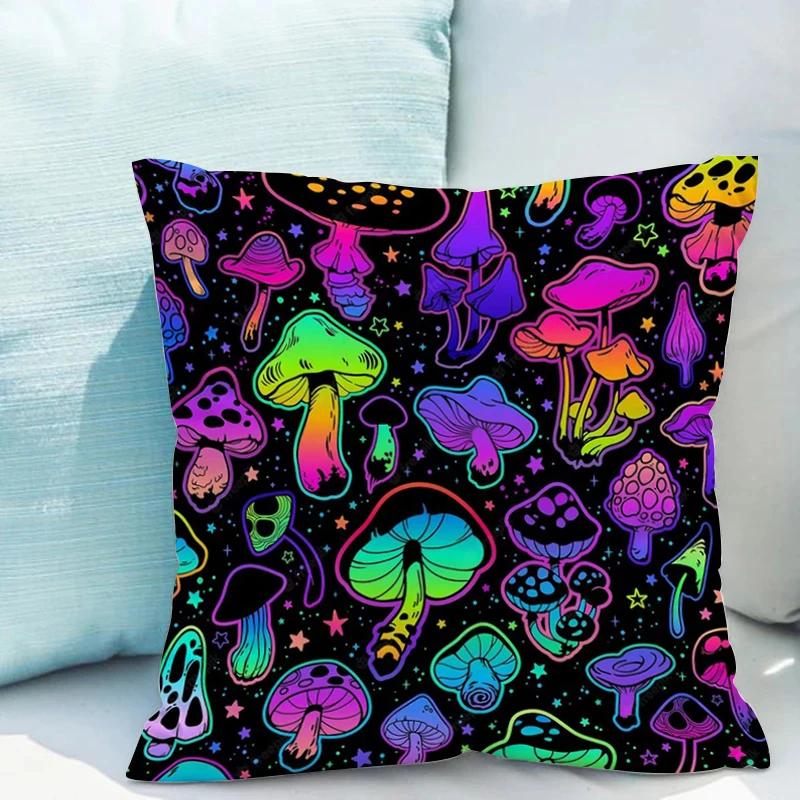 Bed Pillowcases for Pillows Fluorescent Mushroom Cushions Double-sided Printing Pillowcase 45*45 Cushion Covers 45x45 Cover Sofa