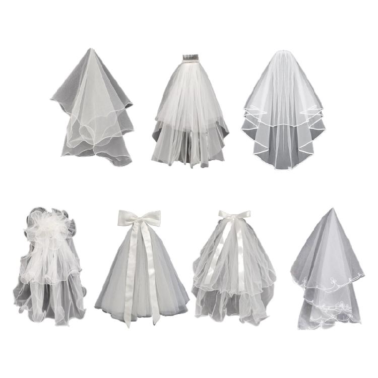 Wedding Tulle Bridal Lace Veil with Bowknot/Floral Trim Elegant Bridesmaids Veil