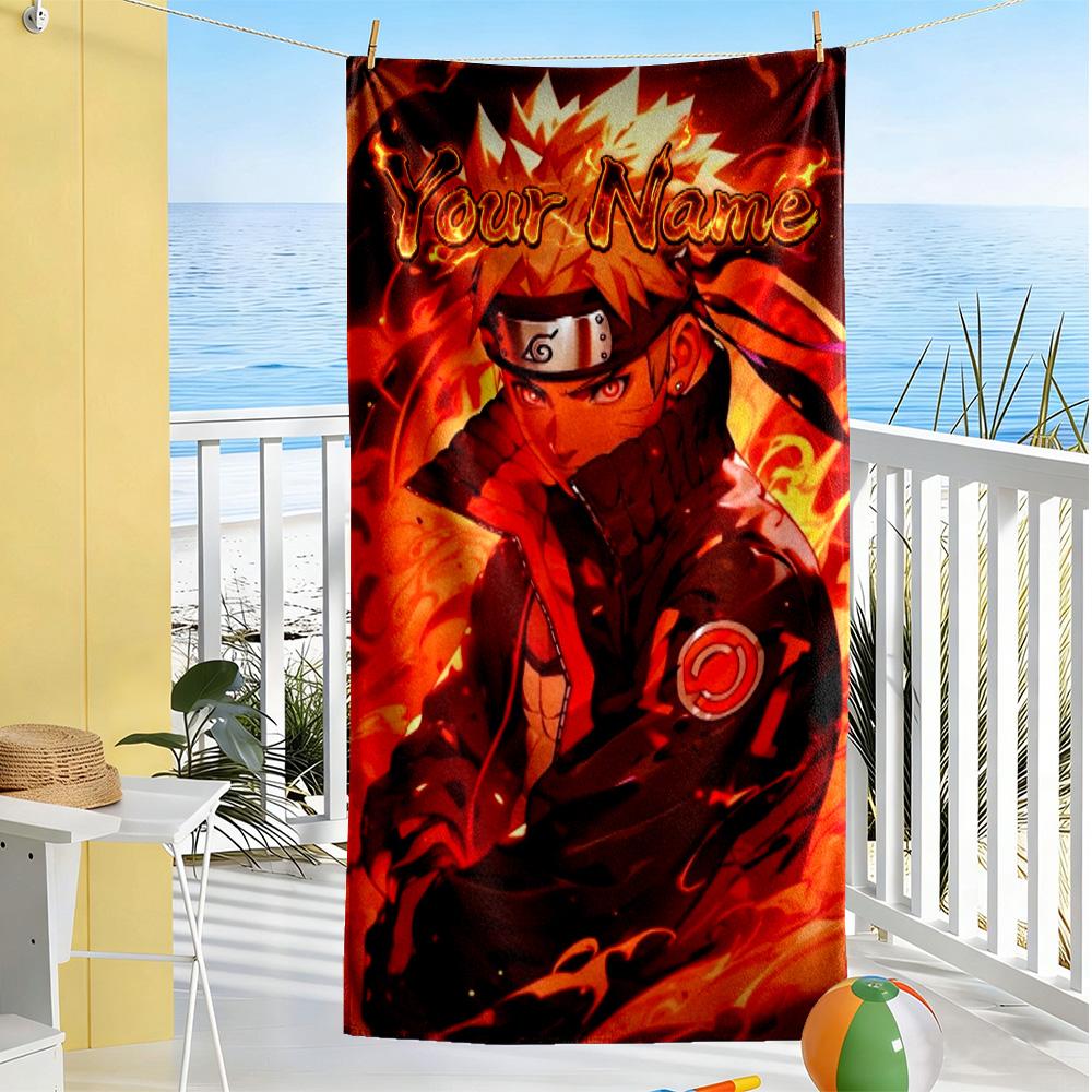 Naruto Character Personalized Text Beach Towel Soft Durable Quick-Dry Suitable for Swimming Gym Camping Yoga Vacation