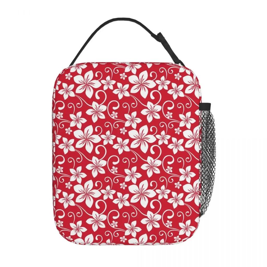 Tropical Floral Insulated Lunch Bag For Unisex Red Flowers Lunch Box Casual Picnic Cooler Bag Portable Tote Food Bags Xmas